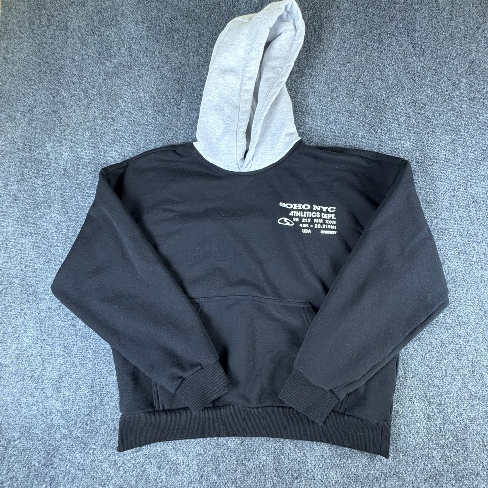 H&M Soho NYC‎ Hoodie Mens Medium Black Gray Graphic Cotton Oversize Fit Winter